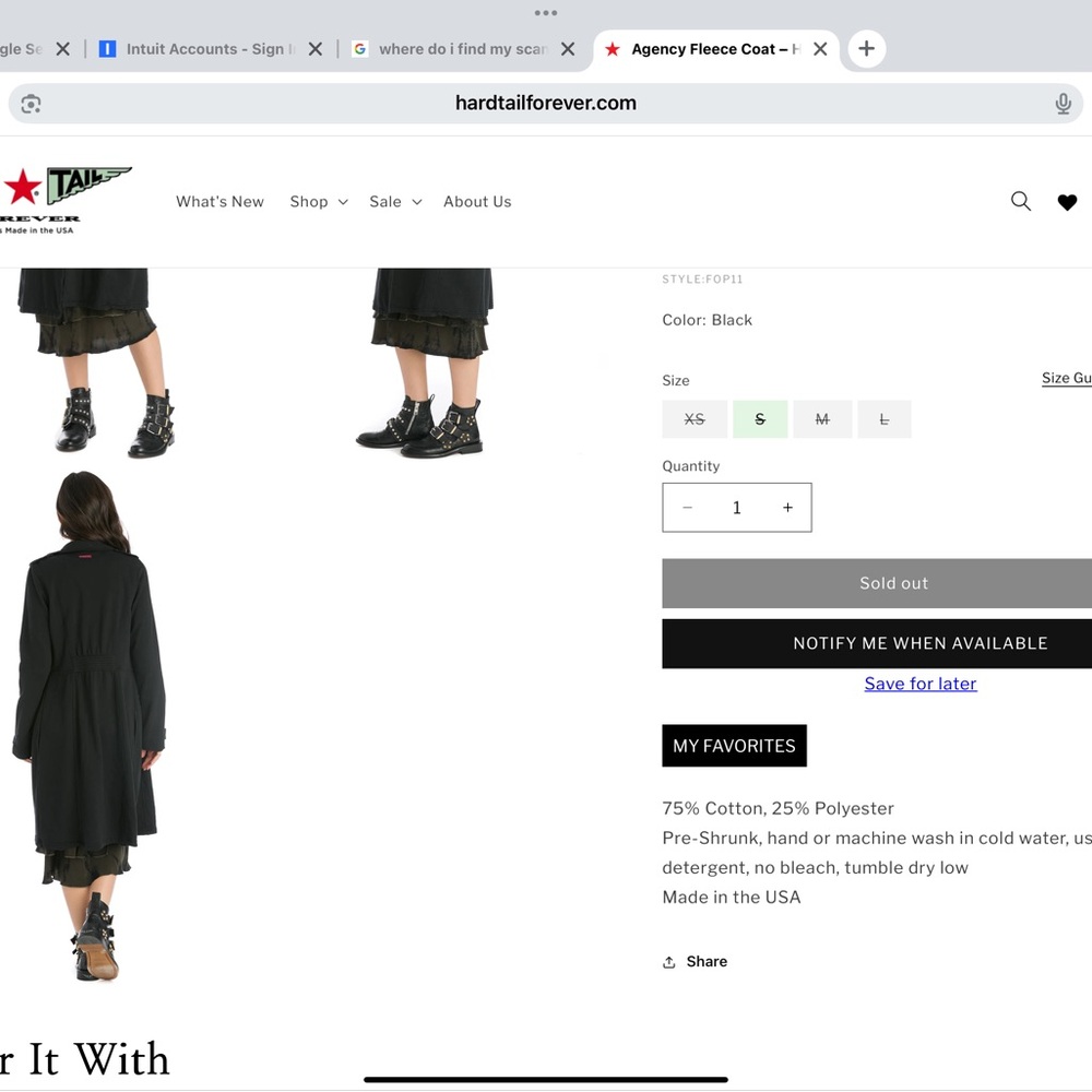 Hard Tail Clothing Fleece Stylish Black Long Coat NWT Size Small w/pockets - Picture 6 of 6